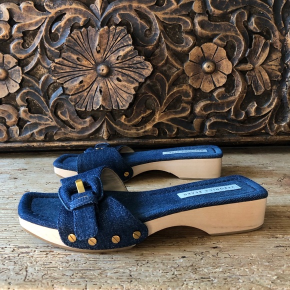 New NWOT Veronica Beard Davina Denim Wooden Heel Clog Sandals Eclipse 6M $330 - Picture 7 of 15